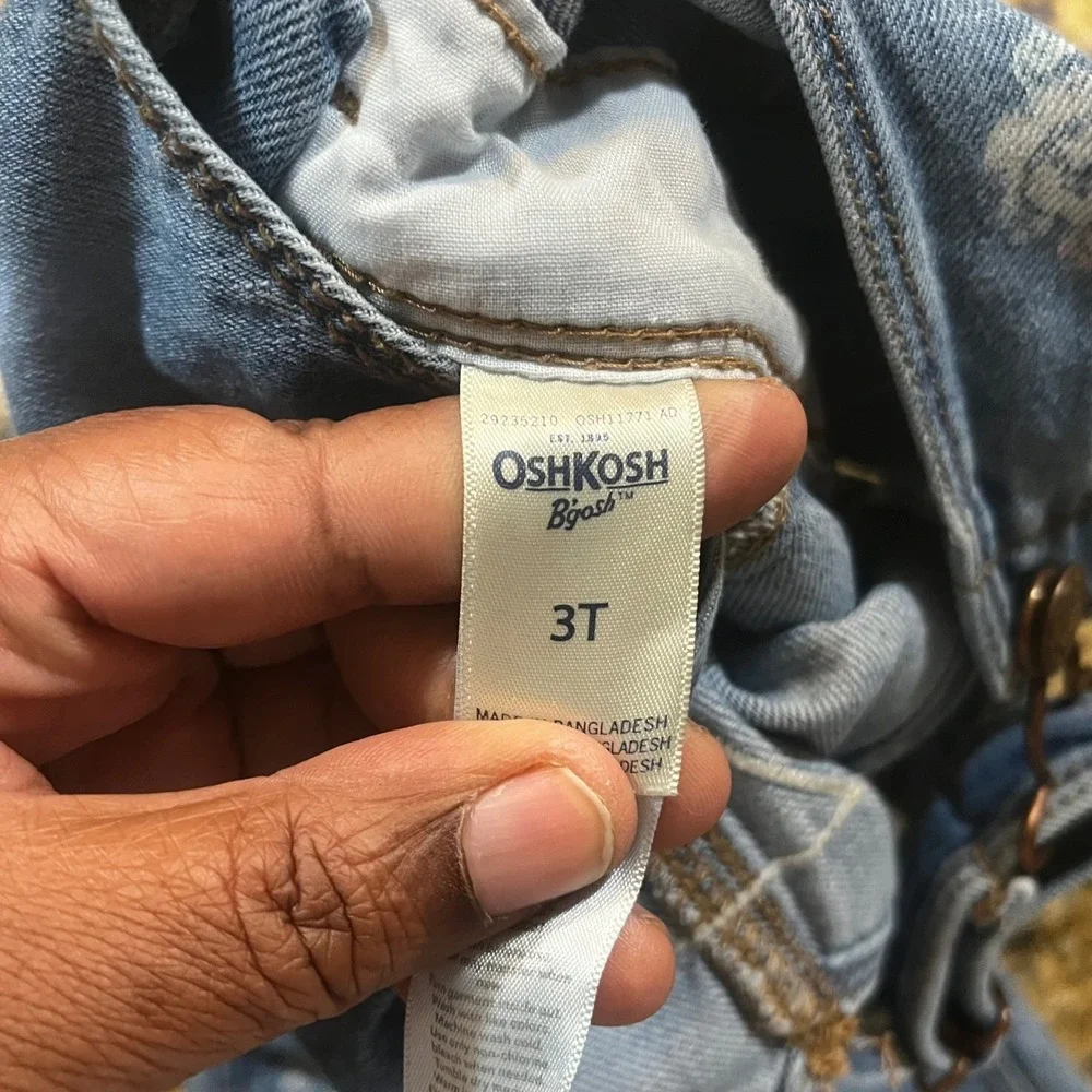 OshKosh Bgosh Girls 3T Floral Denim Overalls Blue Cotton Bib Overalls Pocket‎